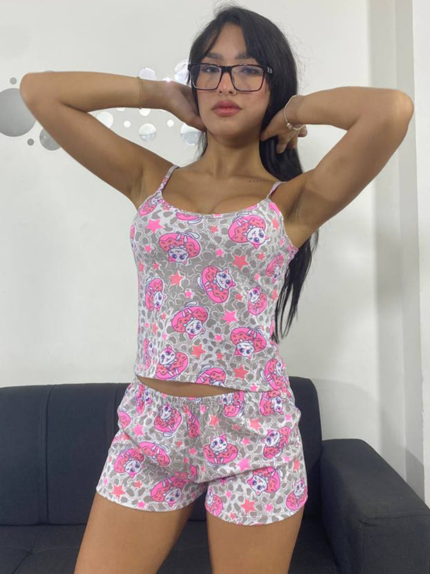 Pijama short piel durazno estampadas promoción desde 6 unidades