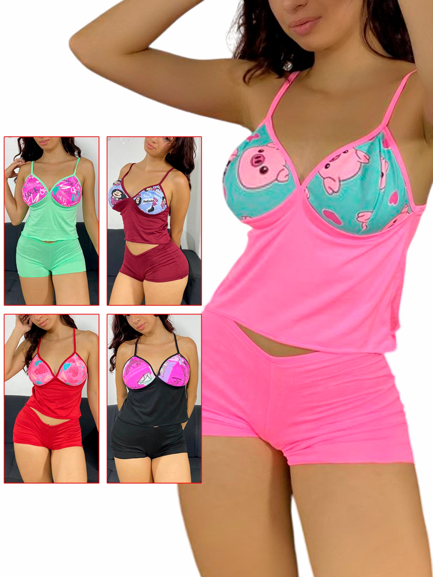 Pijamas short franela licrada promoción de 6 unidades
