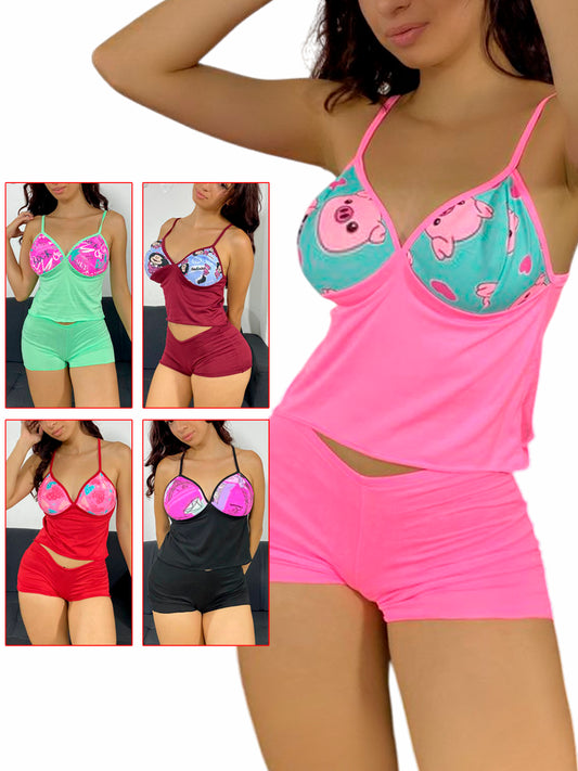 Pijamas short franela licrada promoción de 6 unidades